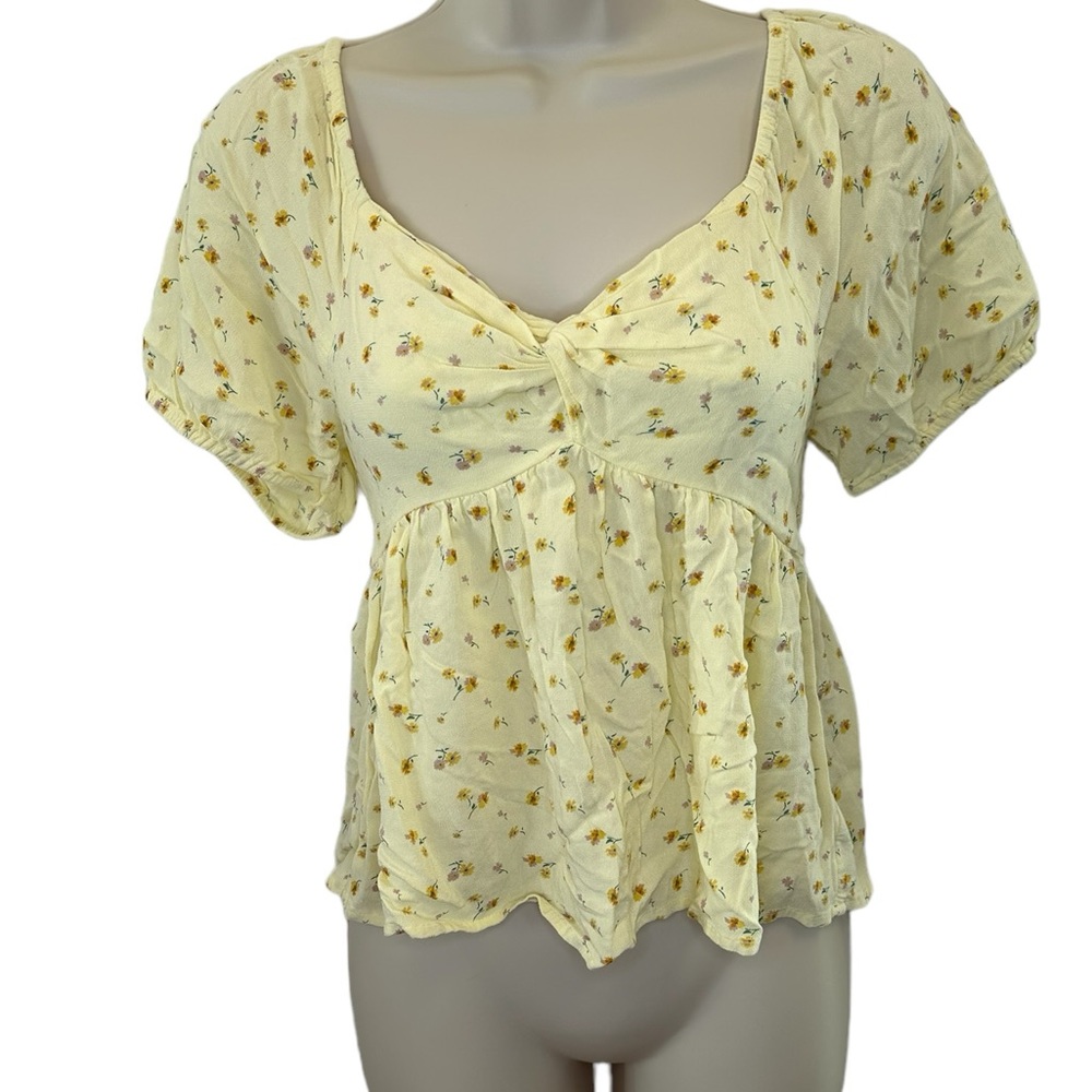 Women’s American Eagle-Size Small Babydoll Top-Yellow Floral Print-Like New-Cute